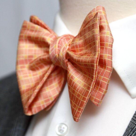 Men's Self-tied Bow Tie Orange Plaid Bow tie big Butterfly Bow tie S709 - Picture 7 of 13